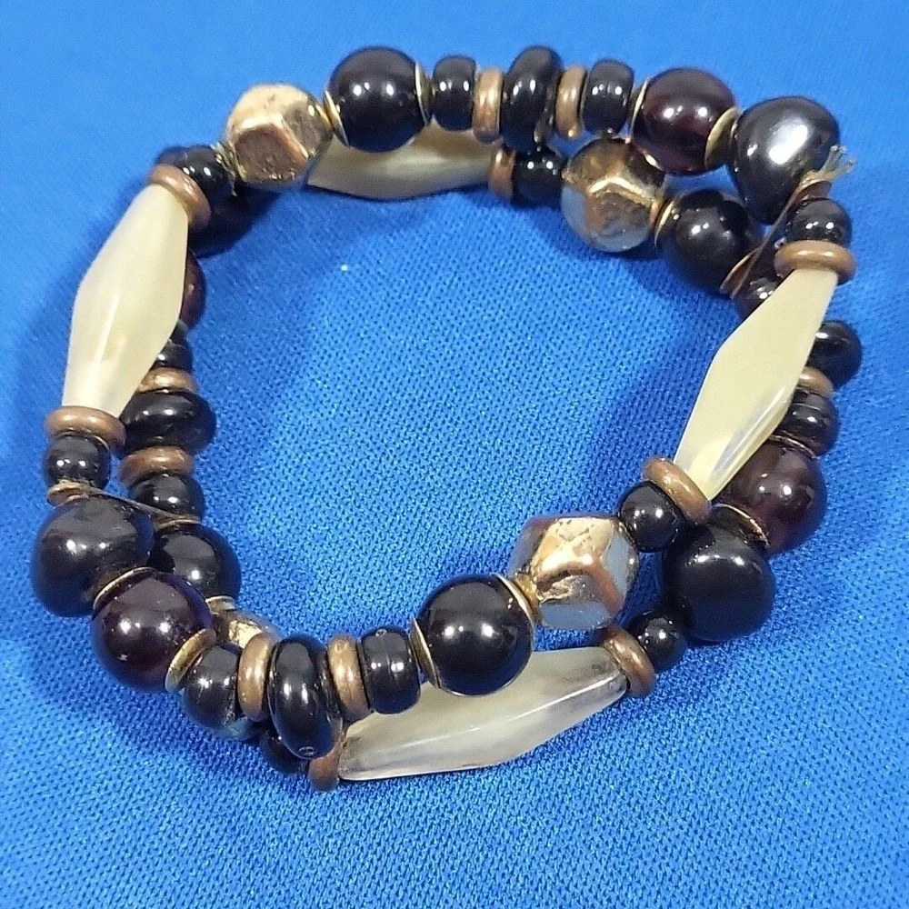 Beaded Bracelet‎ Stretch Slip-On Double Strand Dark Academia